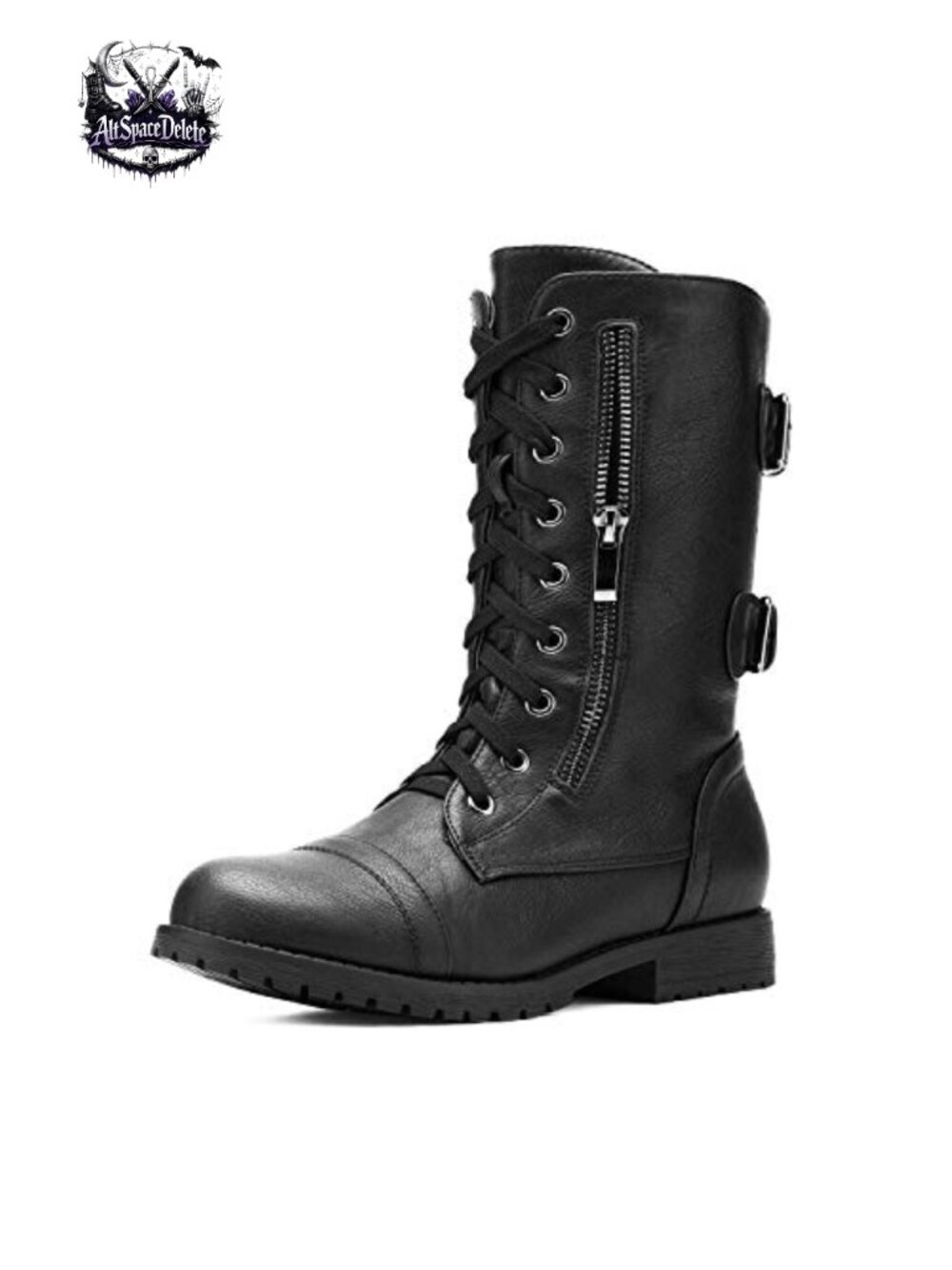 Women's Mid Calf Combat Boots Faux Fur Lined Built-in Wallet Pocket Lace Up